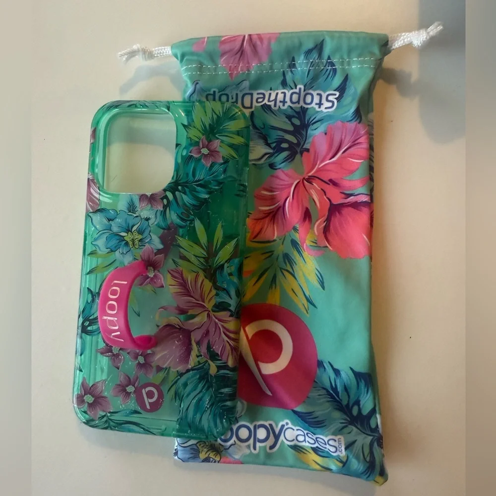 Loopy Case Floral Tropical Green Phone Case with Pink Loop